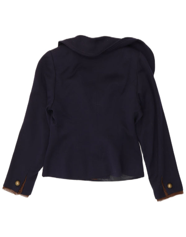 vintage Femme 2 Bouton Blazer Veste UK 10 Petit Bleu Marine