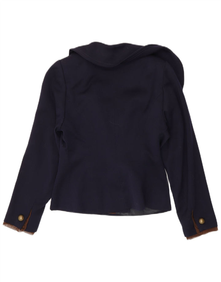 vintage Femme 2 Bouton Blazer Veste UK 10 Petit Bleu Marine
