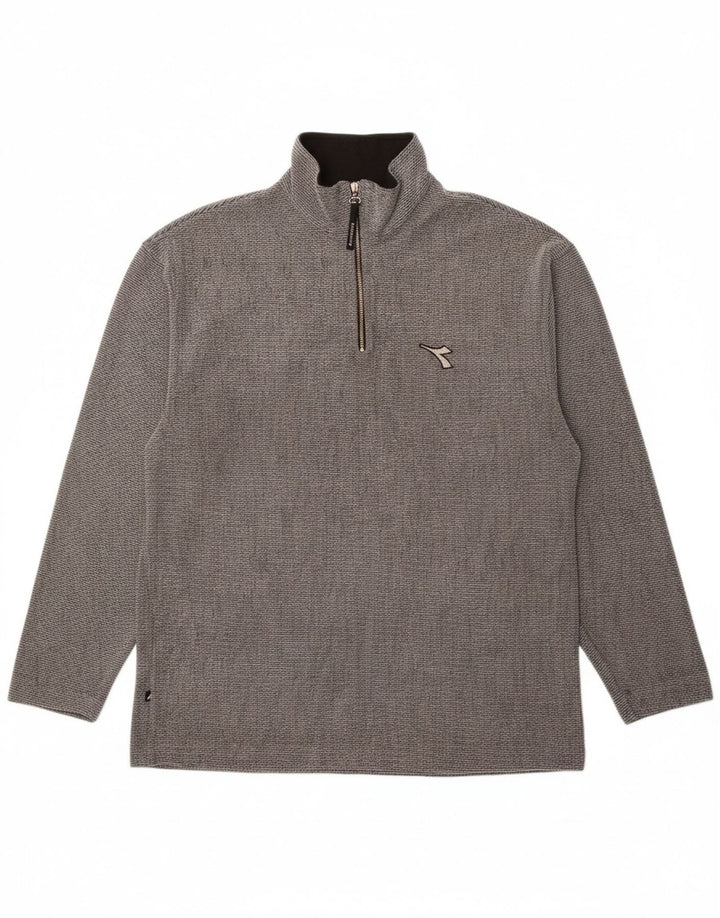 DIADORA Mens Zip Neck Top Long Sleeve Large Grey Pinstripe Vintage Diadora and Second-Hand Diadora from Messina Hembry 
