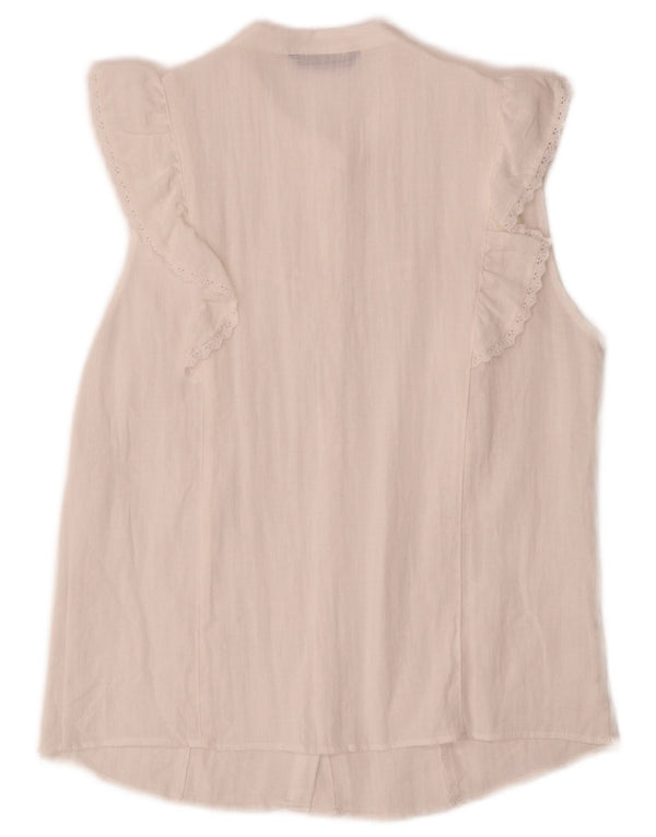 Zara Chemisier sans manches à volants sur le devant pour femme UK 10 Petit Blanc