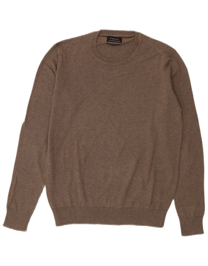 Zara Pull à col rond pour homme en coton marron moyen