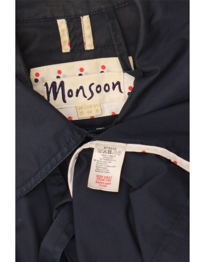 Monsoon Trench Femme UK 12 Coton Bleu Marine Moyen