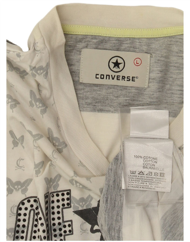 Converse T-shirt graphique pour femme UK 16 Grand coton rayé blanc