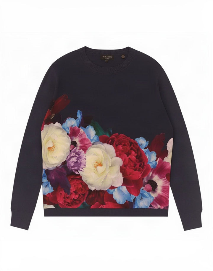 Ted Baker Pull col bateau pour femme Taille 3 Bleu marine moyen Floral