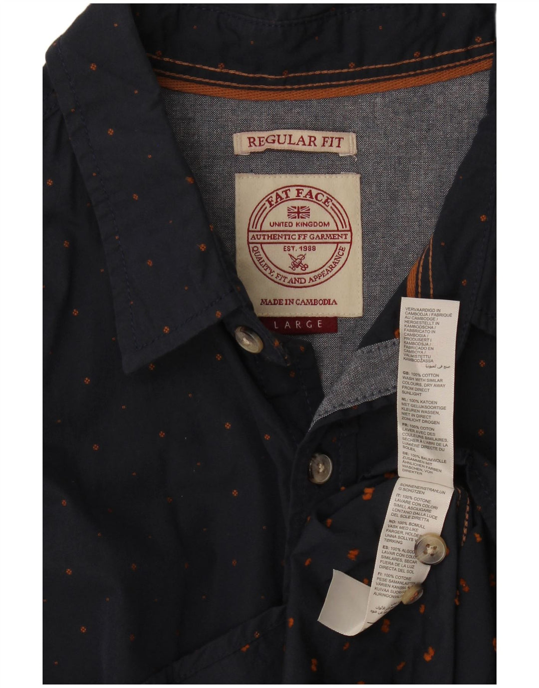 Chemise Regular Fit Homme Fat Face Coton à Pois Bleu Marine Large