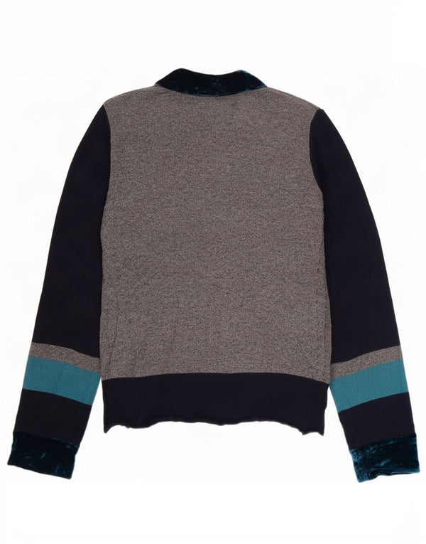 Jigsaw Pull à col en V pour femme UK 10 Petit Gris Colorblock Coton