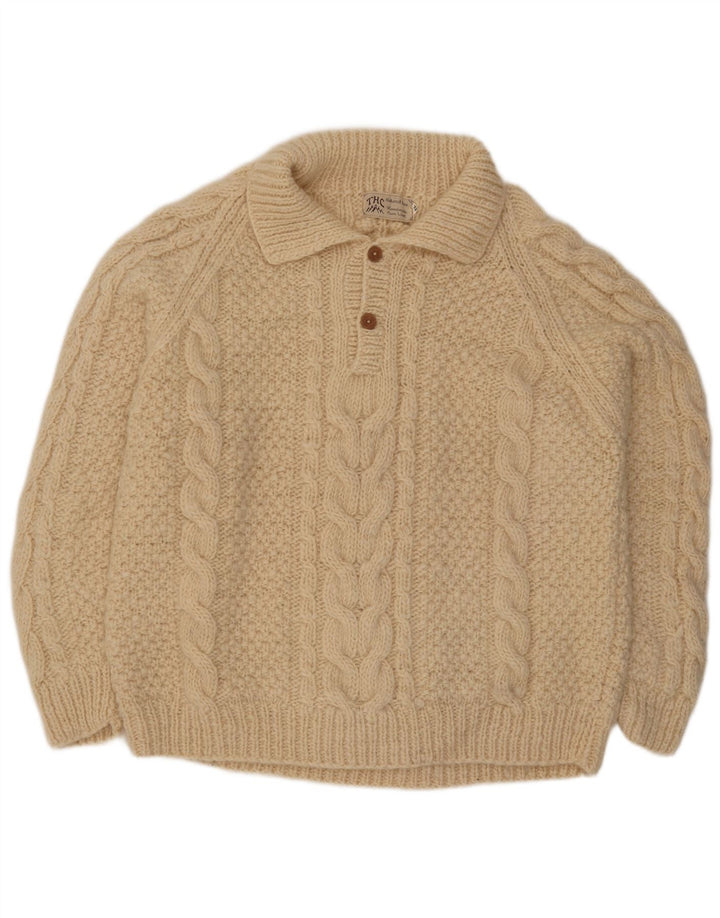 THC Pull à col polo pour homme XL en laine blanc cassé