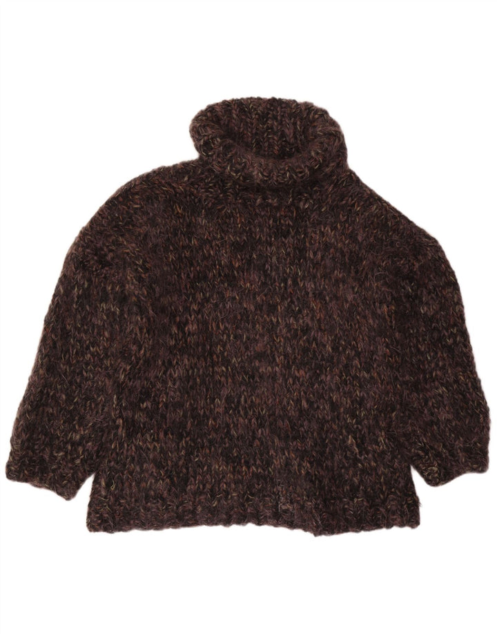 VINTAGE Femmes Surdimensionné Col Roulé Pull Pull UK 22 3XL Marron Moucheté