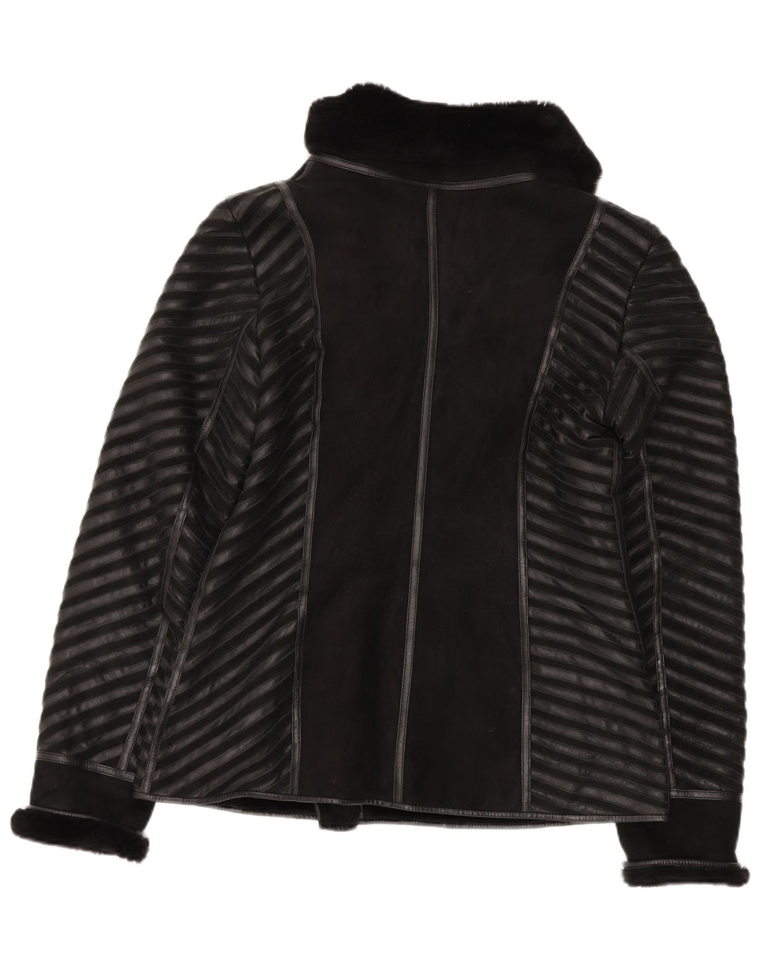 veste shearling femme vintage UK 18 XL Cuir rayé noir