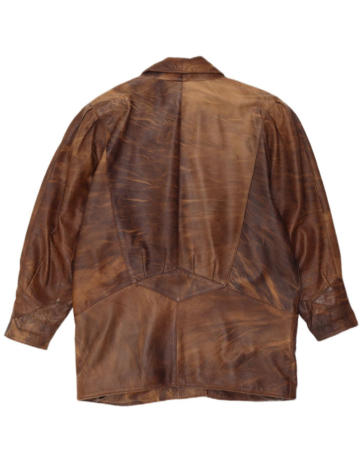 Veste en cuir surdimensionnée femme vintage UK 14 Medium Brown Tie Dye