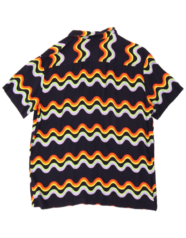 vintage Chemise à manches courtes pour hommes Grand Chevron Bleu Marine Viscose