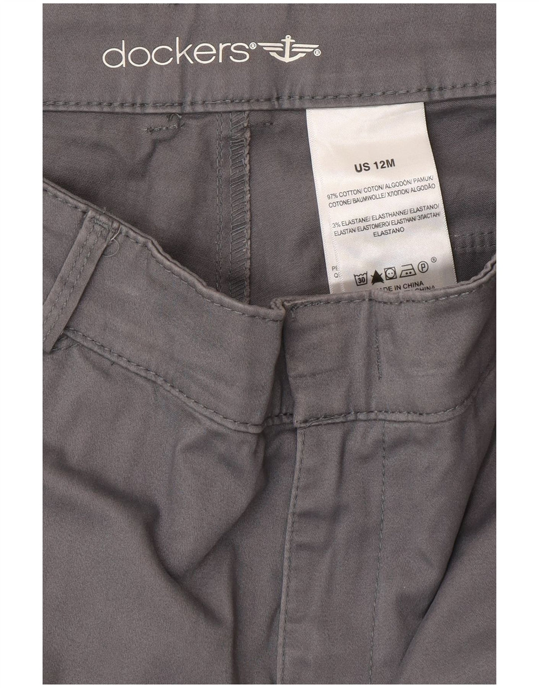 DOCKERS Pantalon droit décontracté pour femme US 12 Large W32 L31 Gris Coton