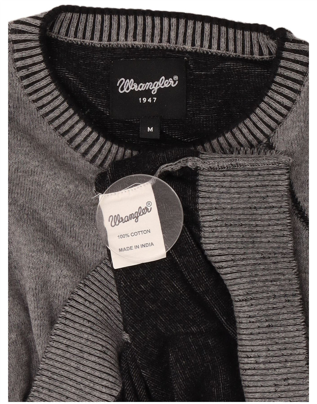 Wrangler Pull à col rond pour homme en coton géométrique gris moyen