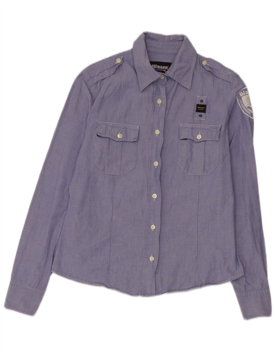 Blauer Chemise militaire graphique pour femme UK 16 Large Bleu