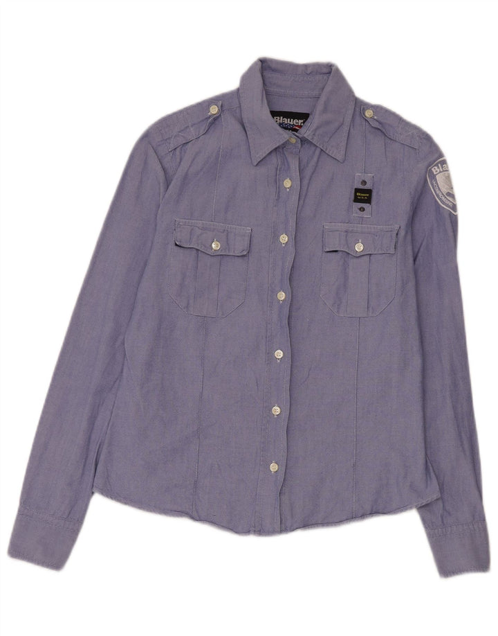 Blauer Chemise militaire graphique pour femme UK 16 Large Bleu