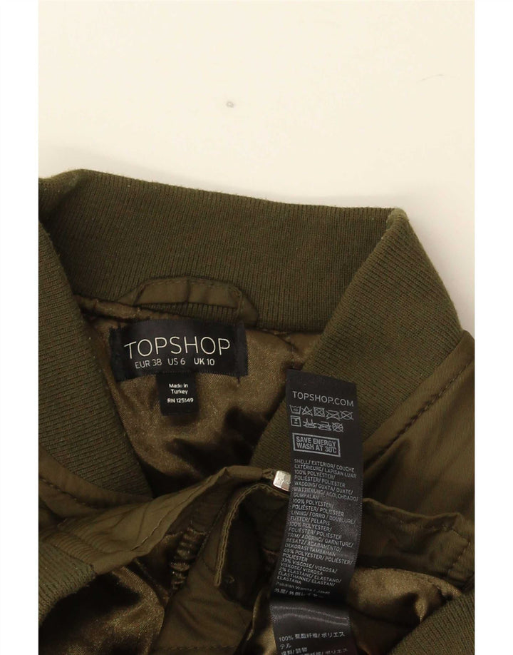 Topshop Veste Bomber Oversize Femme UK 10 Petit Vert Polyester