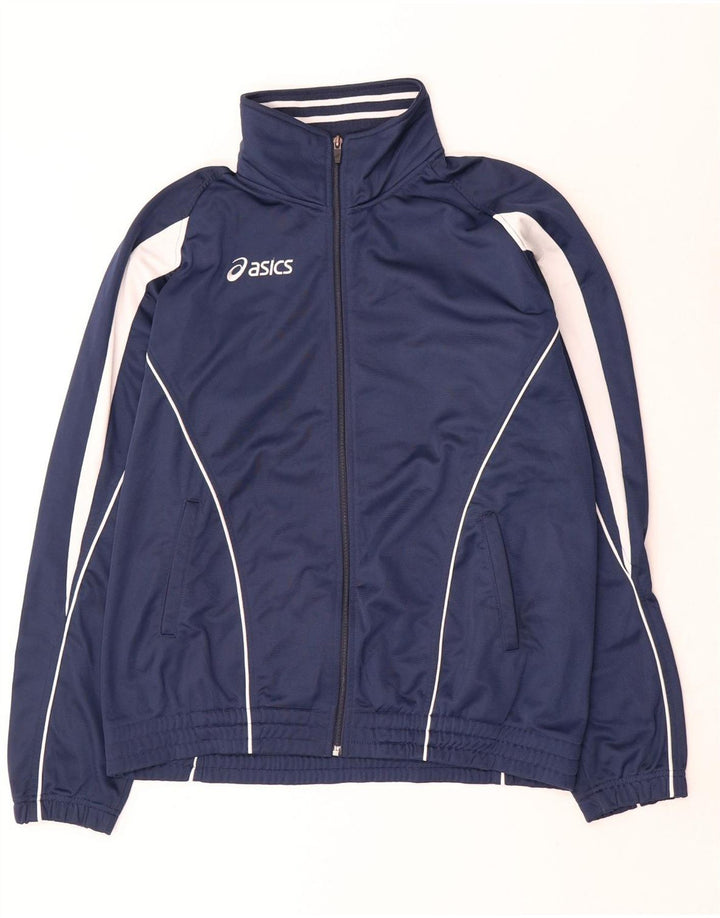 Asics Veste de survêtement pour homme Large Bleu Marine Colorblock Polyester