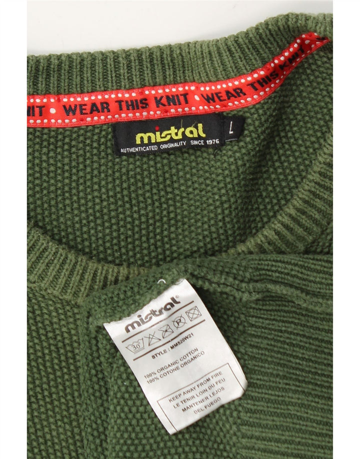 MISTRAL Pull à col rond pour homme en coton vert grand