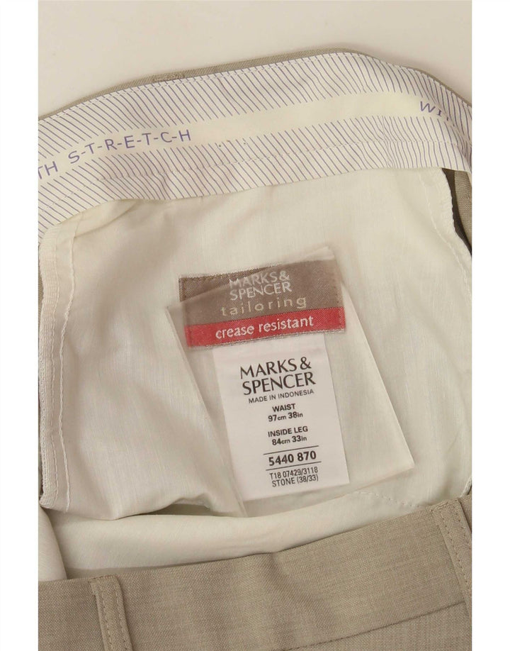 Marks & Spencer Pantalon de Costume Droit Homme W38 L30 Beige Polyester