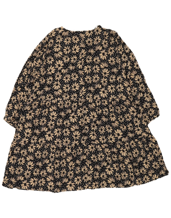 Zara Robe à volants pour femme UK 20 2XL Bleu marine Floral Viscose