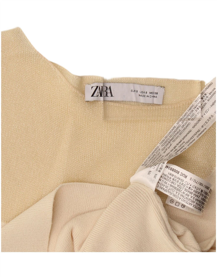 Zara Womens Crop Vest Top UK 8 Petit Nylon Beige