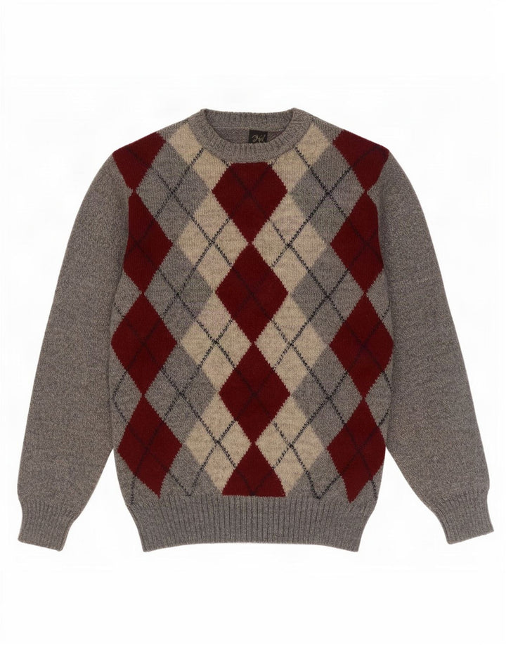Rodes Pull col rond homme IT 48 Gris moyen Argyle/Diamant