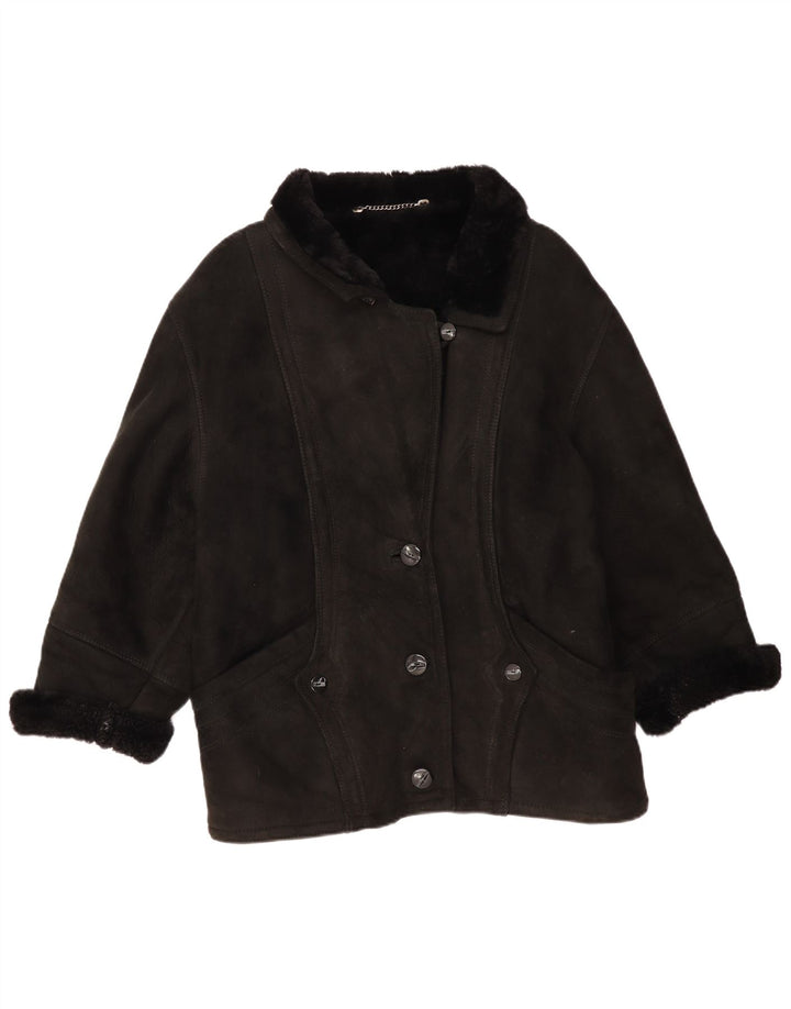 veste en peau de mouton surdimensionnée vintage pour femme IT 44 Shearling noir moyen