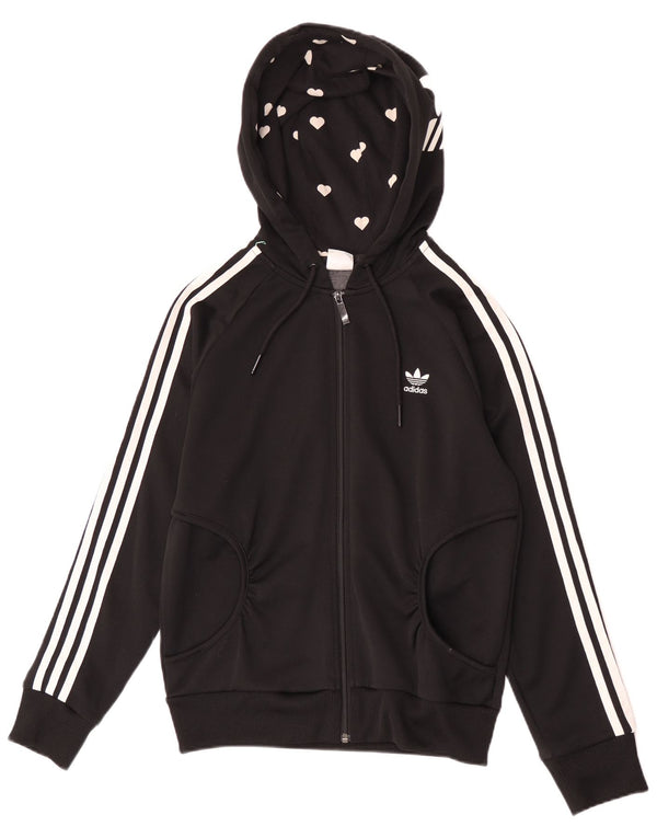 Adidas Pull à capuche zippé graphique pour femme IT 40 Petit Noir Polyester