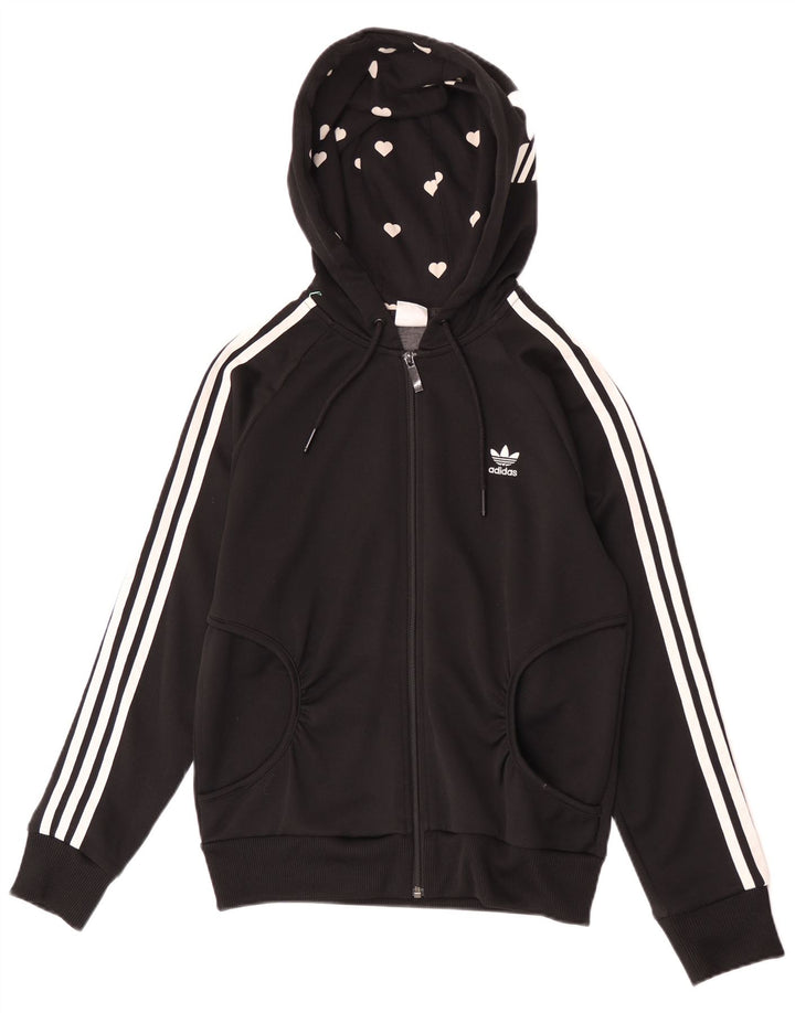 Adidas Pull à capuche zippé graphique pour femme IT 40 Petit Noir Polyester
