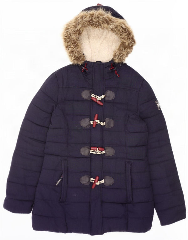 Superdry Veste de sport rembourrée à capuche pour femme UK 12 Bleu marine moyen