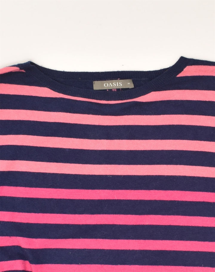 OASIS Womens Crew Neck Jumper Sweater UK 14 Medium Pink Striped Viscose | Vintage Oasis | Thrift | Second-Hand Oasis | Used Clothing | Messina Hembry 