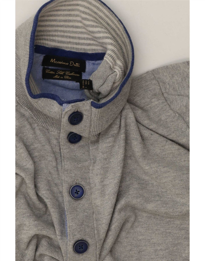 Massimo Dutti Pull à col boutonné pour homme en coton moucheté gris Taille L