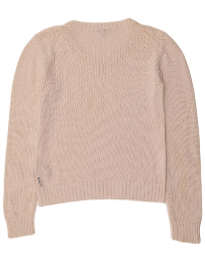 ARMANI JEANS Pull col en V pour femme UK 16 Grand coton blanc