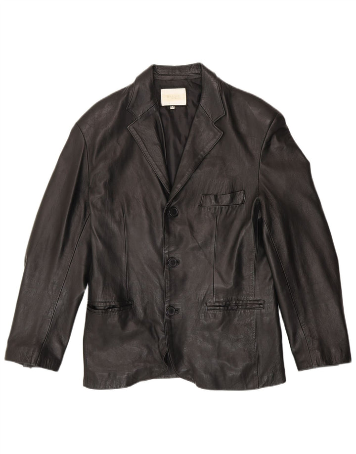 BARONE Veste blazer en cuir à 3 boutons pour homme IT 48 Cuir noir moyen