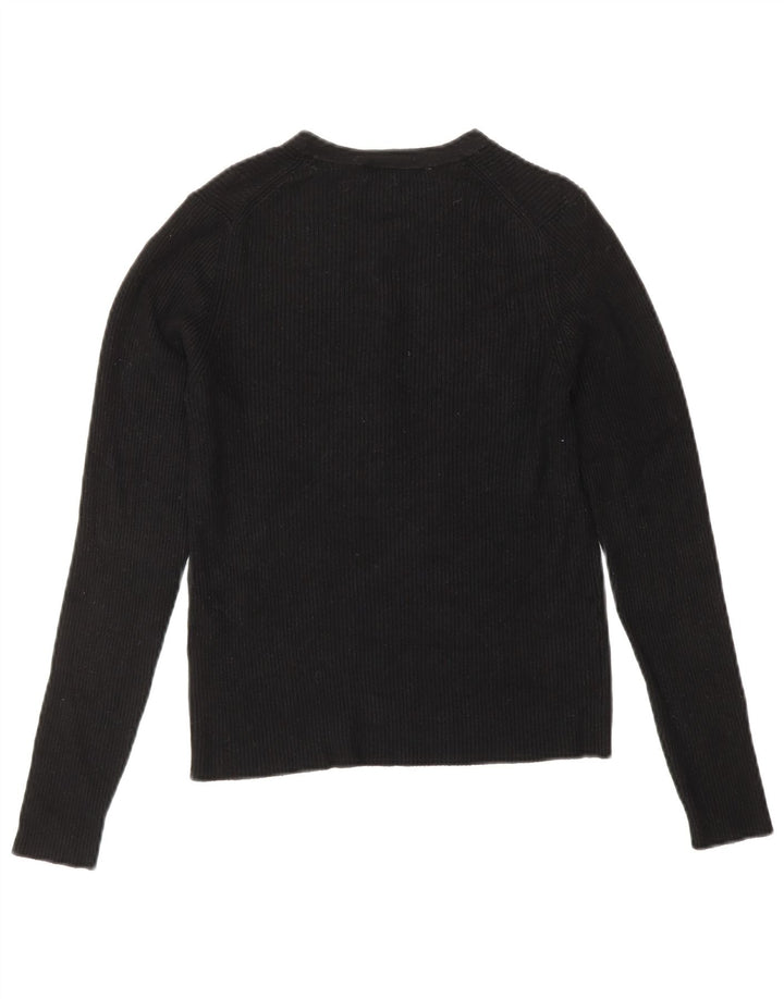 ZARA Pull court à col boutonné pour femme UK 12 Viscose noir moyen