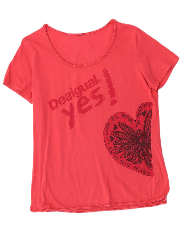 Desigual T-shirt graphique pour femme UK 14 Rose moyen