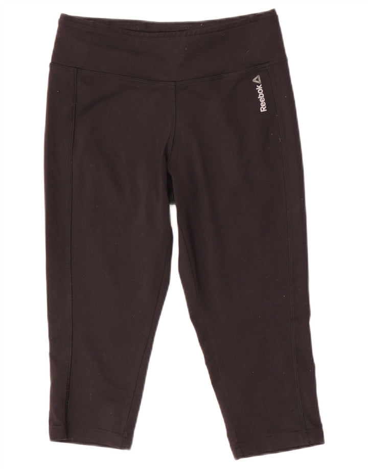 REEBOK Leggings Capri Femme UK 8/10 Petit Noir Polyester