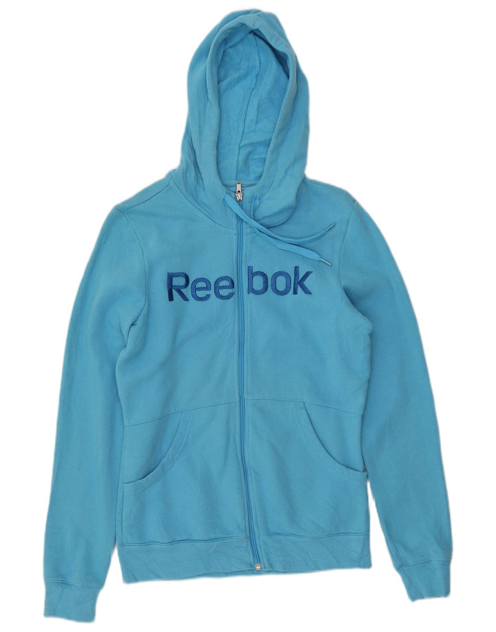 REEBOK Pull à capuche zippé graphique pour femme UK 14 Bleu moyen Coton