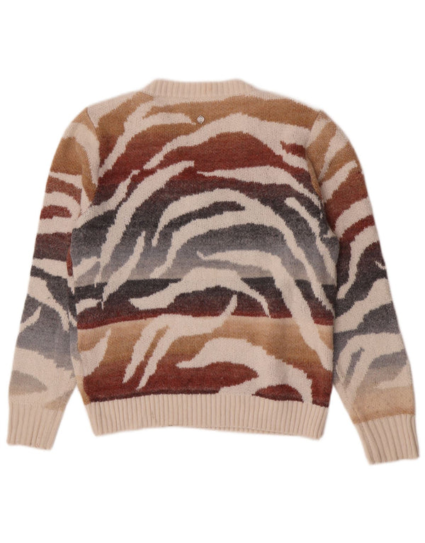 Desigual Femme Pull Col V UK 6 XS Imprimé Animal Multicolore