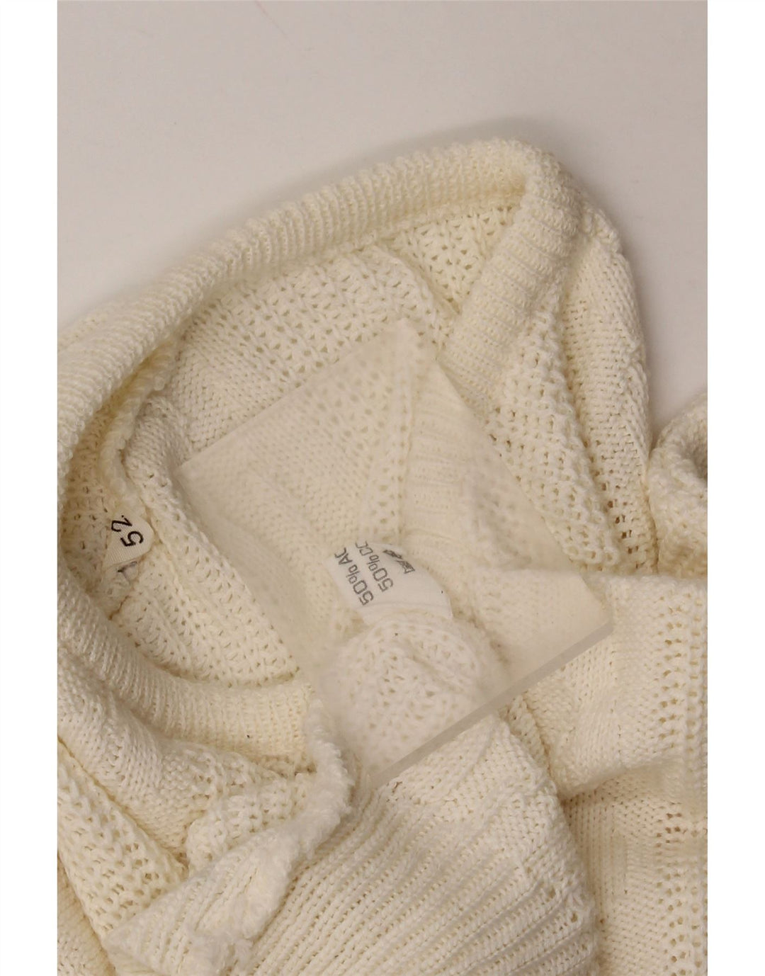 VINTAGE Pull ras du cou pour homme IT 52 Grand acrylique blanc