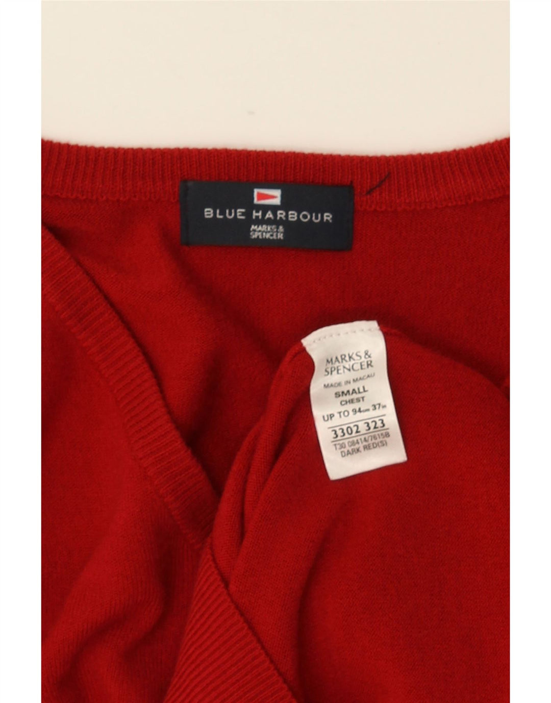 MARKS & SPENCER Pull col V Blue Harbor Homme Petit Rouge Acrylique