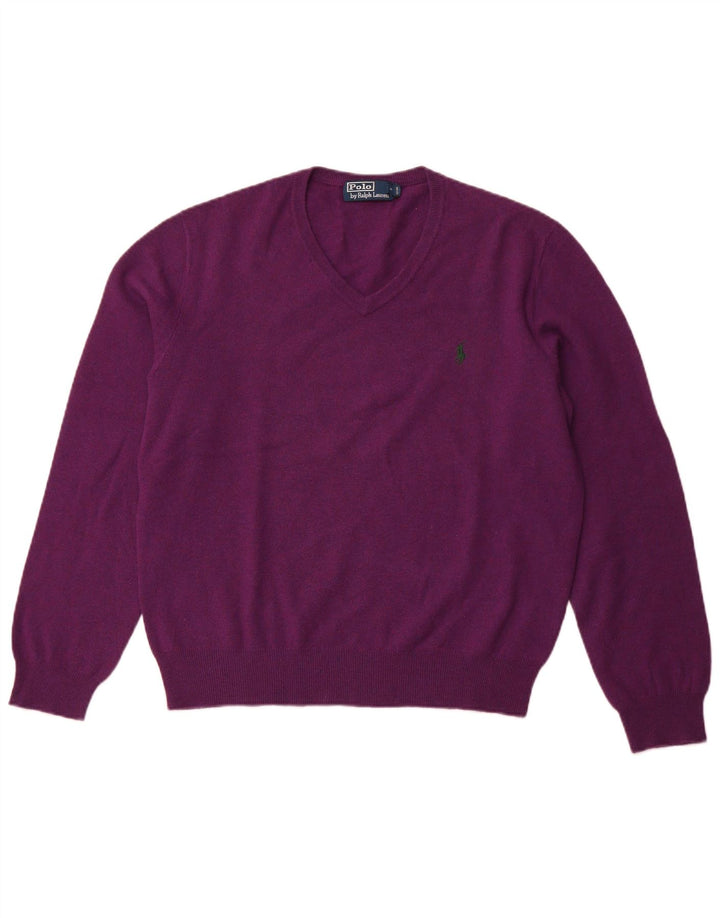POLO RALPH LAUREN Pull Col V Homme Violet Moyen Laine Mérinos