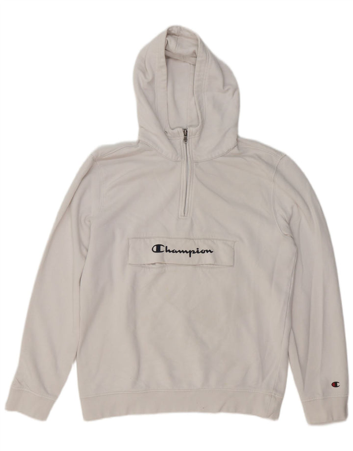 CHAMPION Pull à Capuche Graphique Col Zippé Homme Blanc Moyen Coton