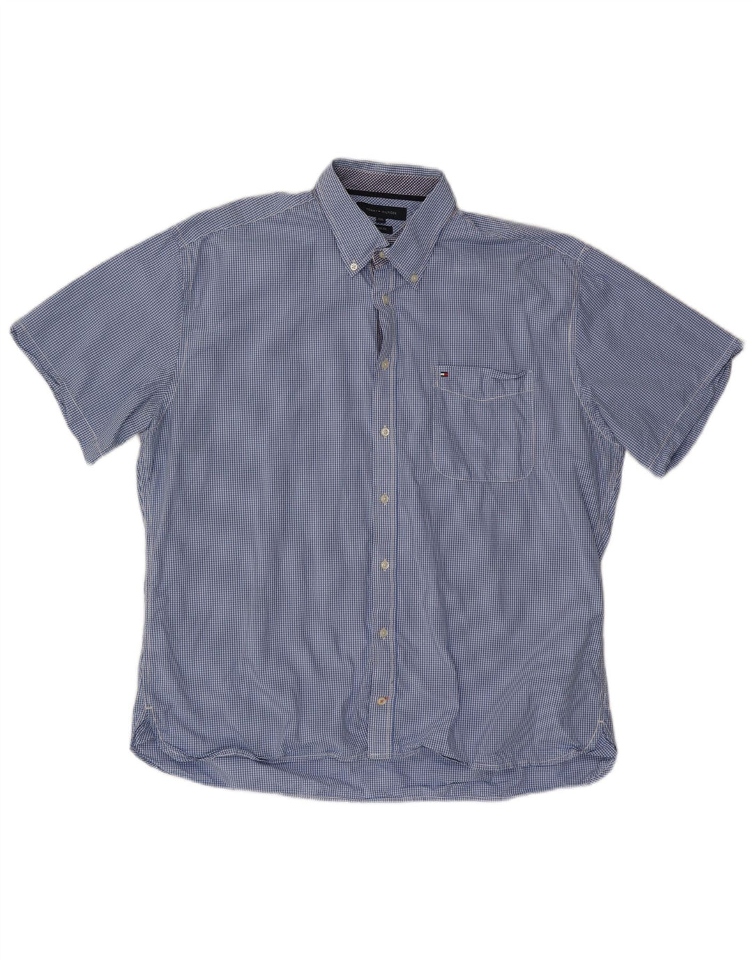 TOMMY HILFIGER Chemise à manches courtes pour homme sur mesure 2XL en coton vichy bleu