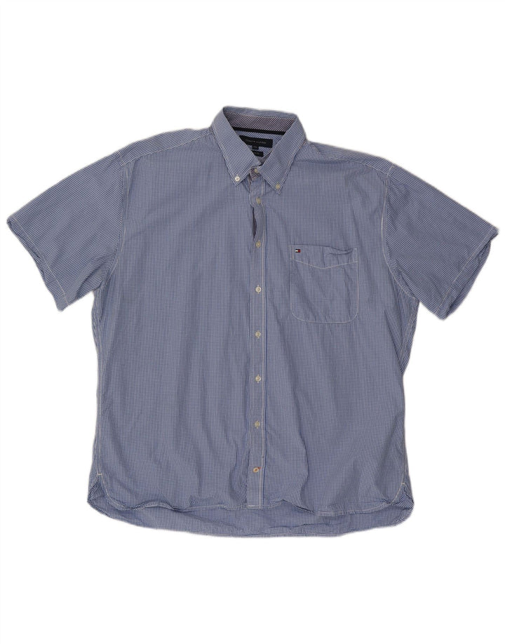 TOMMY HILFIGER Chemise à manches courtes pour homme sur mesure 2XL en coton vichy bleu