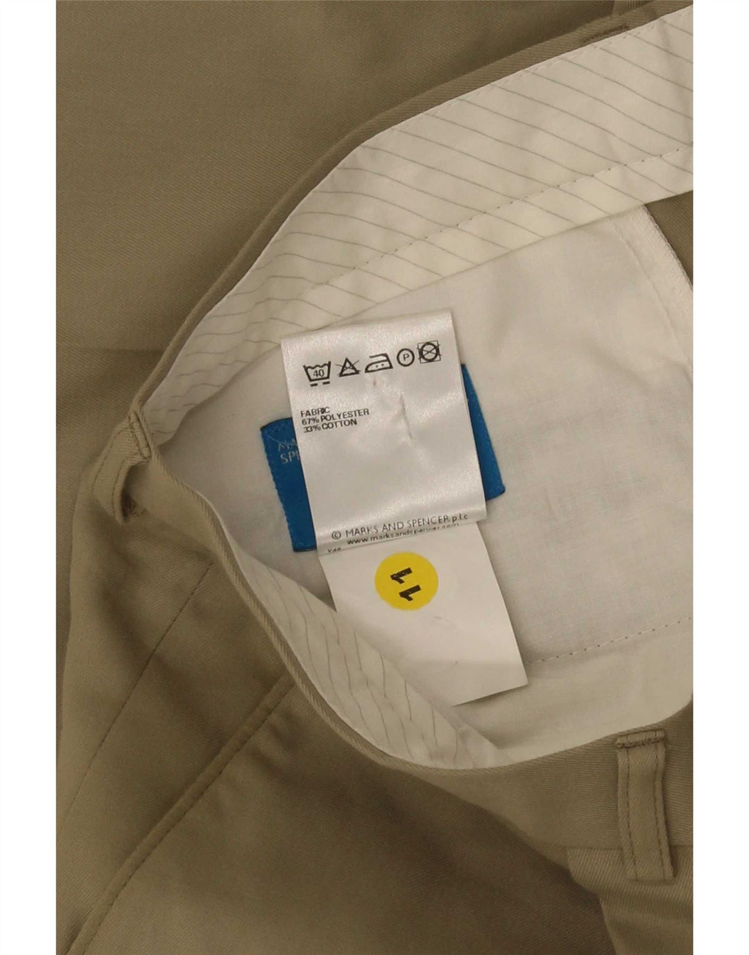 Marks & Spencer Pantalon décontracté chevillé pour homme W34 L31 Kaki Polyester