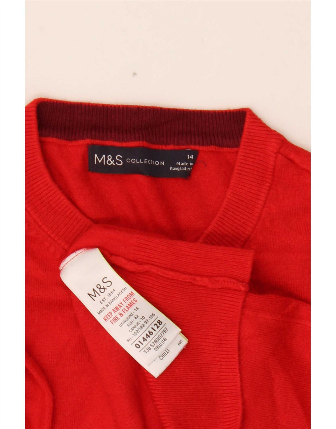 Marks & Spencer Pull cardigan court pour femme UK 14 Viscose rouge moyen