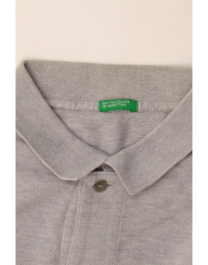 BENETTON Polo à Manches Longues Homme Gris Moyen Moucheté