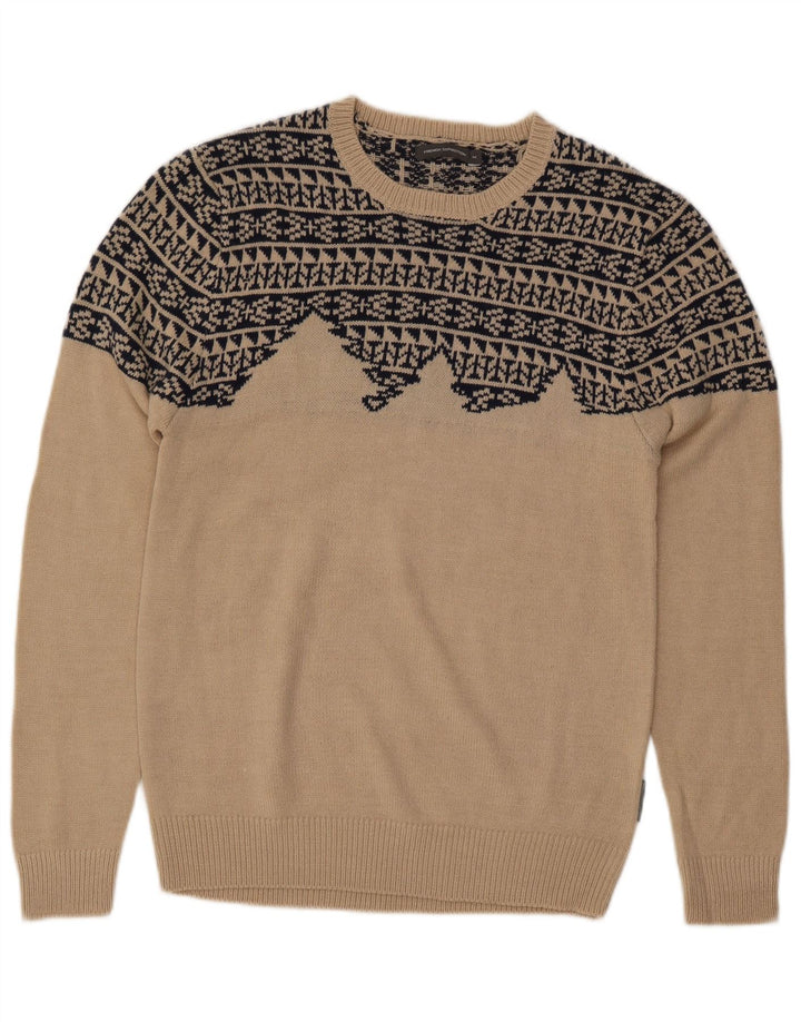 FRENCH CONNECTION Pull Col Bateau Homme Beige Moyen Géométrique