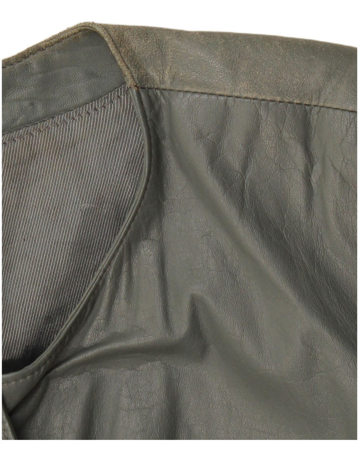 VINTAGE Veste bomber en cuir femme UK 12 Cuir gris moyen